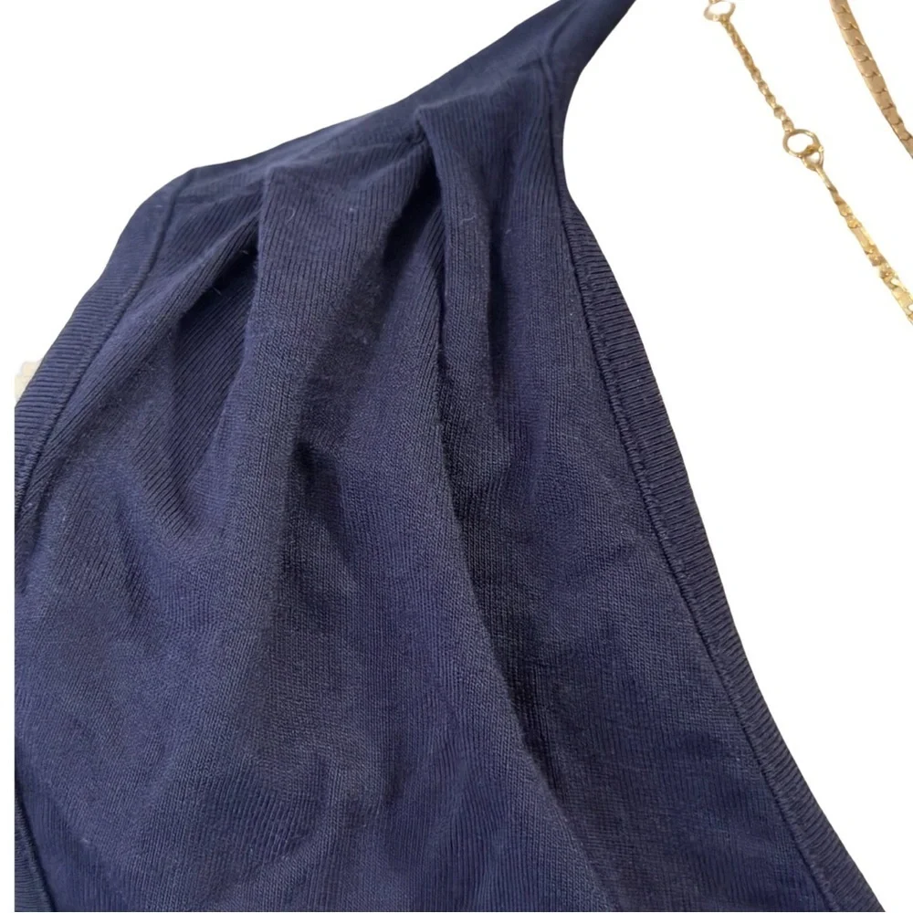 Tory Burch navy sleeveless wrap dress with ruffle Trim Womens S/P